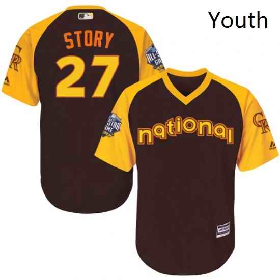 Youth Majestic Colorado Rockies 27 Trevor Story Authentic Brown 2016 All Star National League BP Cool Base MLB Jersey